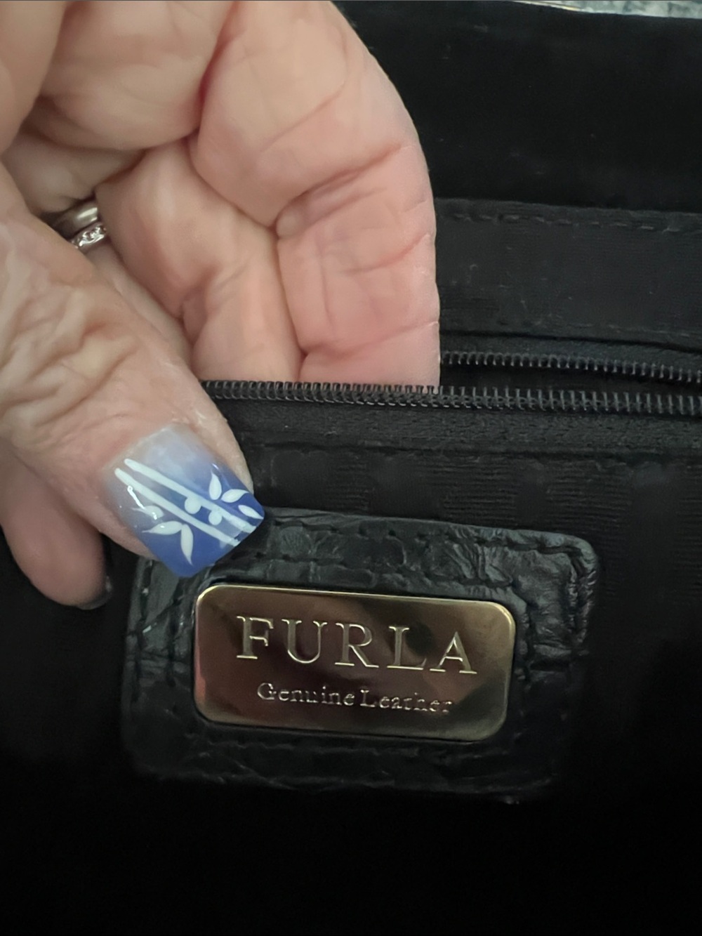 Furla Black Croc-Embossed Shoulder Bag with Gold Hardware - Picture 9 of 9